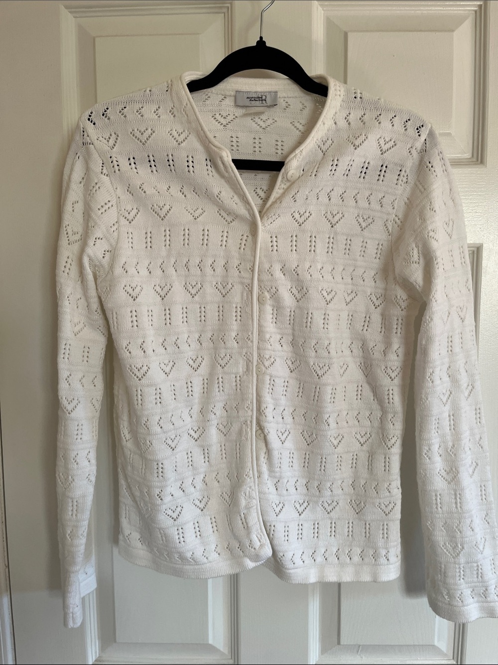 Northern Reflections medium 100% cotton white Pointelle Heart-Pattern Cardigan